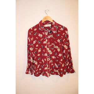 Weekend Max Mara maroon cat print silk long sleeve blouse size 6